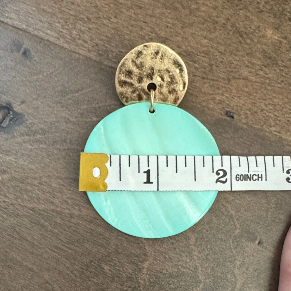 Robert Lee Morris RLM Studio Turquoise Shell Disc Drop Earrings Gold Tone